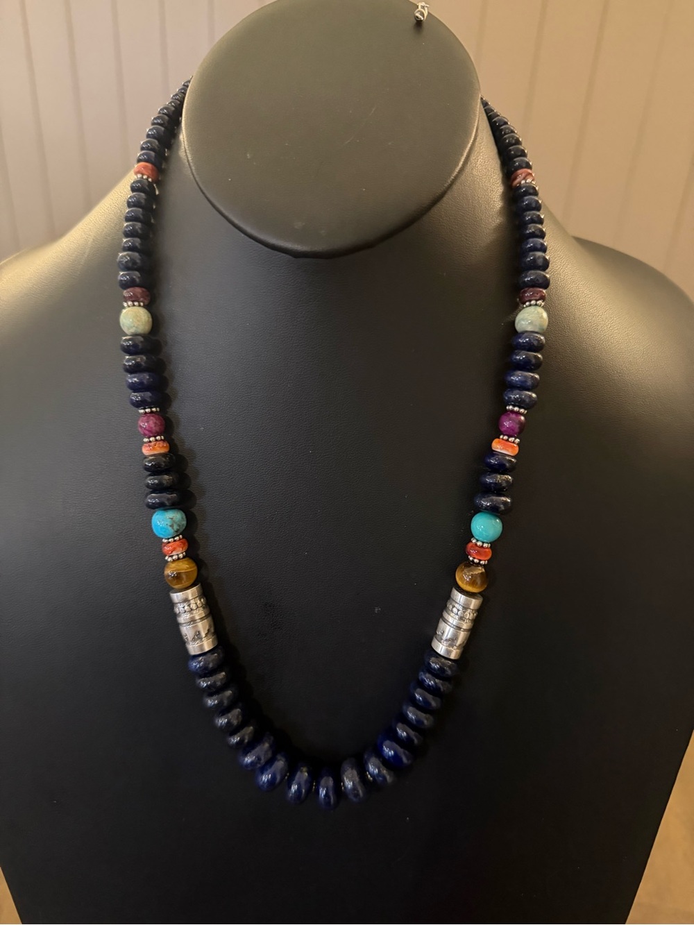 Sterling silver lapis graduated turquoise 24 inch